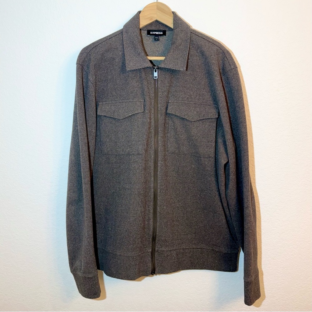 Express Men's Brown Soft Twill Zip Up Shirt Jacket